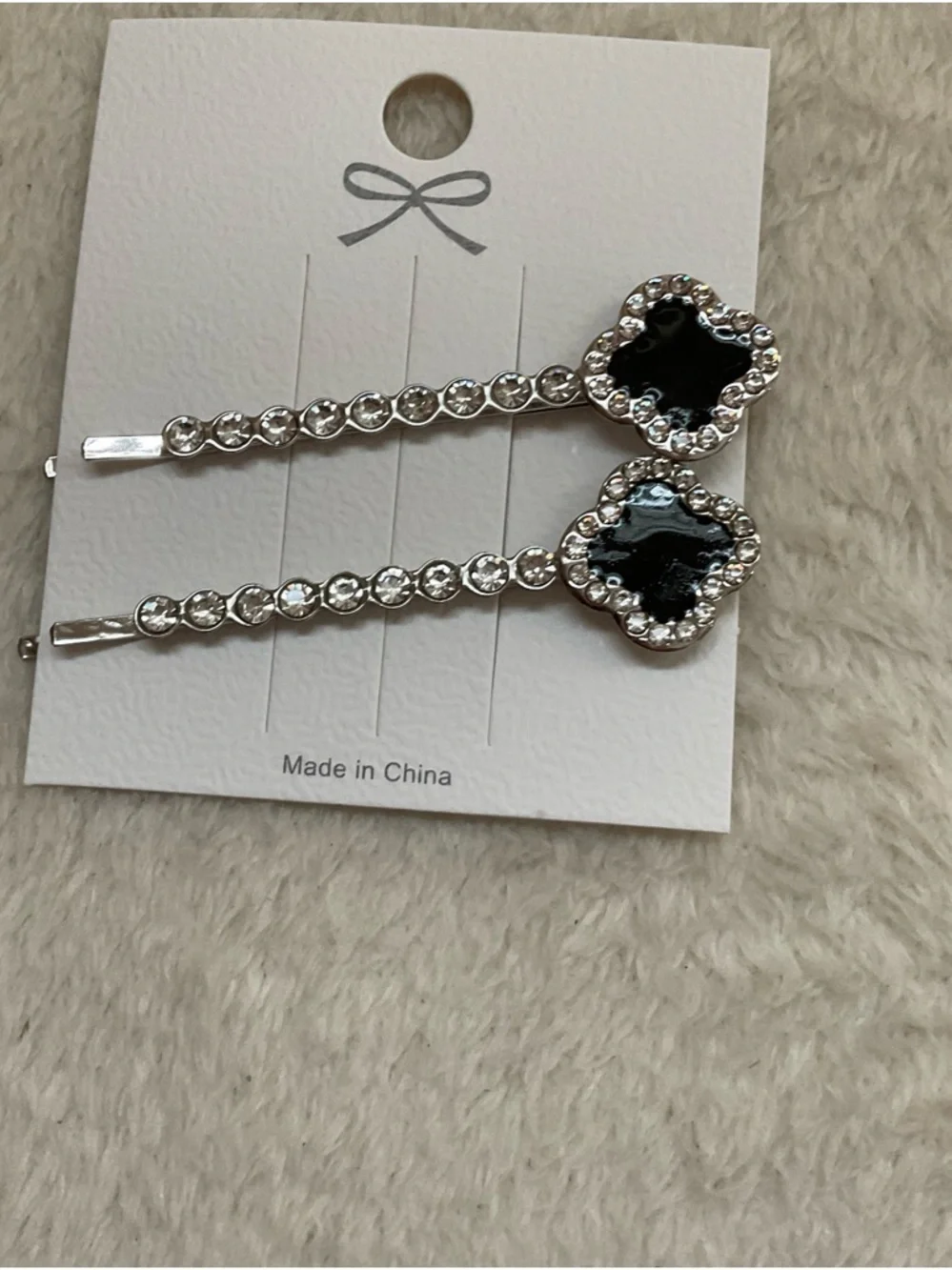 Silver Hair Pins with Black Gem Accent